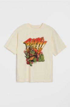 Бавовняна oversize футболка з принтом Teenage Mutant Ninja Turtles - кремовий