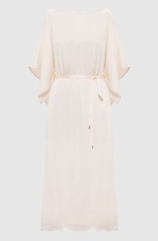 Бежевое платье миди с поясом