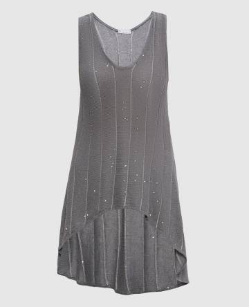 Серый топ из льна и шелка с пайетками