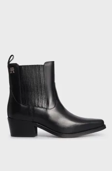 Женские черные кожаные казаки TH LEATHER COWBOY BOOT Черный 37 Tommy Hilfiger FW0FW08033