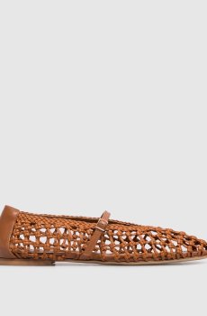 Коричневые кожаные балетки с плетением