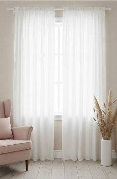 Напівпрозора смугаста штора на тасьмі - білий