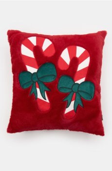 Різдвяна подушка з принтом льодяникових тростинок - червоний