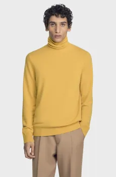 Мужской горчичный кашемировый гольф Желтый L Sandro SHPTR00825_Mustard