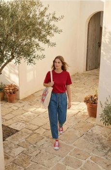 Бавовняна футболка з щільного інтерлок-плетення - червоний