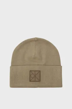 Мужская темно-зеленая шапка EMBLEM PATCH FINE RIB BEANIE Зеленый ONESIZE Calvin Klein LV04D8052G