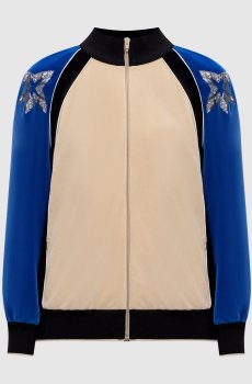 Бежевая спортивная велюровая куртка с кристаллами