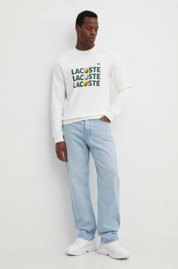 Хлопковая кофта Lacoste мужская цвет бежевый с принтом Хлопковая кофта Lacoste мужская цвет бежевый с принтом