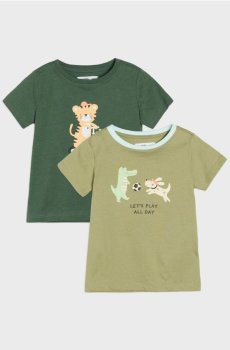 Бавовняні футболки з принтом 2 pack - пильно-зелений