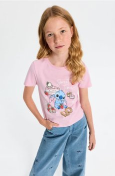 Бавовняна футболка з принтом Stitch - пастельний рожевий