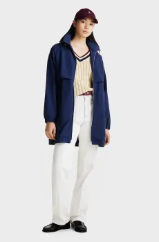 Женская темно-синяя ветровка LONG NYLON WAISTED WINDBREAKER Синий L Tommy Hilfiger WW0WW44344