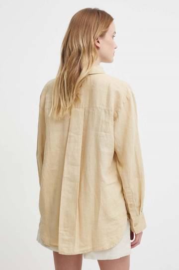 Льняная рубашка Tommy Hilfiger цвет бежевый relaxed классический воротник WW0WW41389 Льняная рубашка Tommy Hilfiger цвет бежевый relaxed классический воротник WW0WW41389