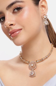 Estele Gold-Plated Cubic Zirconia Necklace and Earrings
