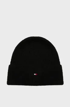Женская черная шапка ESSENTIAL FLAG FUZZY BEANIE Черный ONESIZE Tommy Hilfiger AW0AW16633