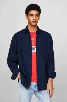 Мужская темно-синяя рубашка TJM VARSITY EXPLORER  EXT Синий S Tommy Jeans DM0DM19510