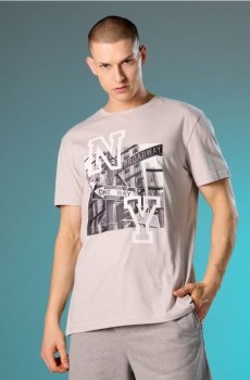 Бавовняна футболка з принтом New York - нюдовий