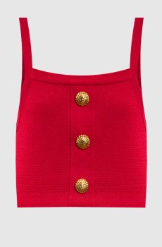 Красный топ с брендовыми заклепками