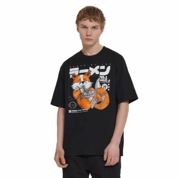 Cropp - Чорна футболка з принтом - чорний Cropp - Чорна футболка з принтом - чорний