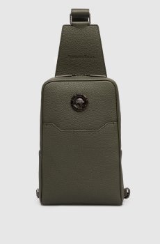 Кожаная сумка-слинг цвета хаки с эмблемой с рутиниевым покрытием
