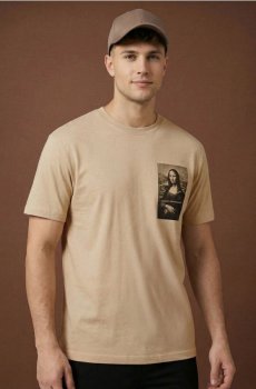 Бавовняна oversize футболка з принтом - бежевий