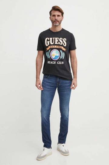 Хлопковая футболка Guess мужская цвет чёрный с принтом M4GI57 K9RM1 Хлопковая футболка Guess мужская цвет чёрный с принтом M4GI57 K9RM1