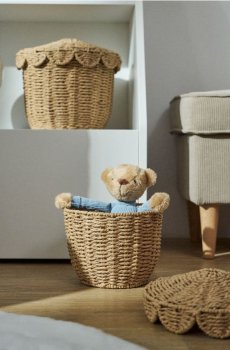 Декоративна плетена корзина для зберігання з кришкою - бежевий