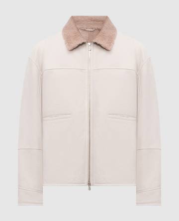 Серая дубленка с фактурной полоской