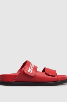 Детские красные кожаные шлепанцы с логотипом