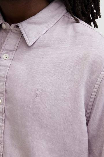 Рубашка со льном AllSaints LAGUNA LS SHIRT цвет розовый relaxed воротник button-down MS540Z Рубашка со льном AllSaints LAGUNA LS SHIRT цвет розовый relaxed воротник button-down MS540Z