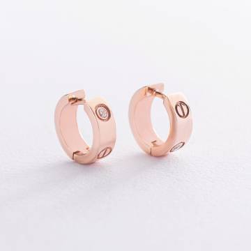 Серьги - кольца "Love" в красном золоте (фианиты) С1004 Серьги - кольца "Love" в красном золоте (фианиты) С1004
