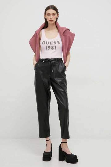 Хлопковый топ Guess цвет розовый Хлопковый топ Guess цвет розовый