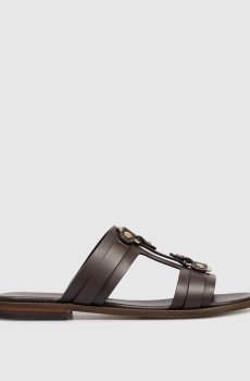 Коричневые кожаные шлепанцы