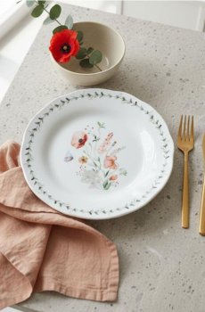 Керамічна тарілка з квітковим мотивом - білий