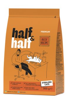 Сухой корм для стерилизованных кошек Half&Half с говядиной, 300 г