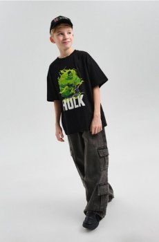 Бавовняна футболка з принтом Marvel Hulk - чорний