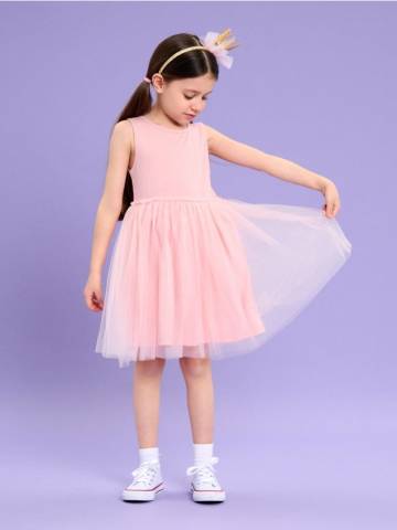 Міні-сукня з металізованою ниткою - персиковий Міні-сукня з металізованою ниткою - персиковий