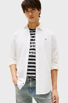 Мужская белая рубашка REG LINEN BLEND LS SHIRT EXT Белый S Tommy Jeans DM0DM20875