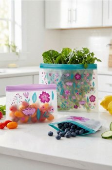 Набір струнних пакетів для їжі з квітковим мотивом, 3 шт. - різнобарвний