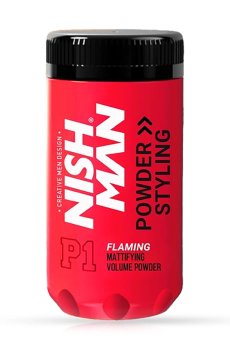 Мужская матовая пудра для укладки волос Nishman Flaming Mattifying Volume Powder P1 Средняя фиксация, 20 г