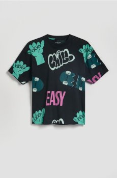 Reserved - Бавовняна футболка з принтом - чорний - 967HR-99X