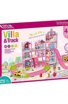 Уценка! Кукольный домик с треком и куклой, розовый, от 3 лет (556-100)