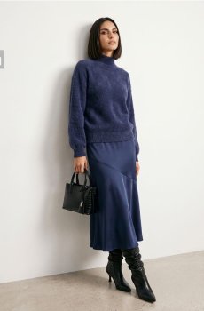 Светр з напівкоміром з домішкою віскози - steel blue