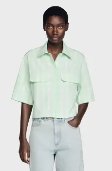 Женская мятная рубашка в клетку Ментоловый XS Sandro SFPCM01632_Green - Ecru