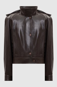Коричневая кожаная куртка с акцентными плечами