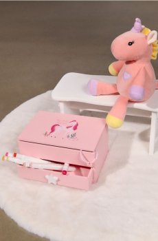 Коробка для зберігання з шухлядами та мотивом єдинорога - пастельний рожевий