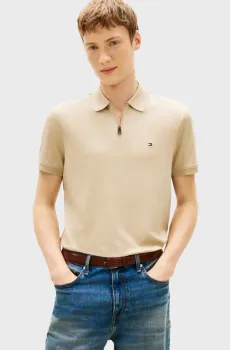 Мужское бежевое поло INTERLOCK ZIP Бежевый L Tommy Hilfiger MW0MW42758