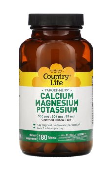Кальций, магний и калий Country Life Target-Mins Calcium Magnesium Potassium, 180 таблеток
