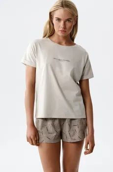 Женская бежевая пижама (футболка, шорты) Бежевый XL Atlantic NLP-508