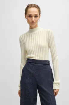 Женский белый шерстяной гольф в полоску Белый L BOSS 50523736;118