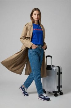 Бавовняна футболка з написом LA BAGUETTE - синій